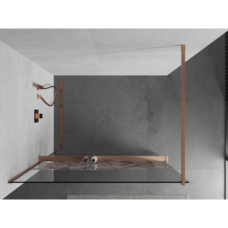 Mexen Kioto+ Duschwand mit Regal Walk-in 70 x 200 cm, weißes Muster, gebürstetes Kupfer - 800-070-121-65-85