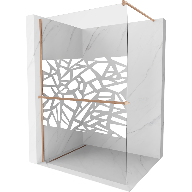 Mexen Kioto+ Duschwand mit Regal Walk-in 80 x 200 cm, weißes Muster, gebürstetes Kupfer - 800-080-121-65-85