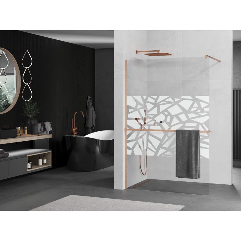 Mexen Kioto+ Duschwand mit Regal Walk-in 80 x 200 cm, weißes Muster, gebürstetes Kupfer - 800-080-121-65-85
