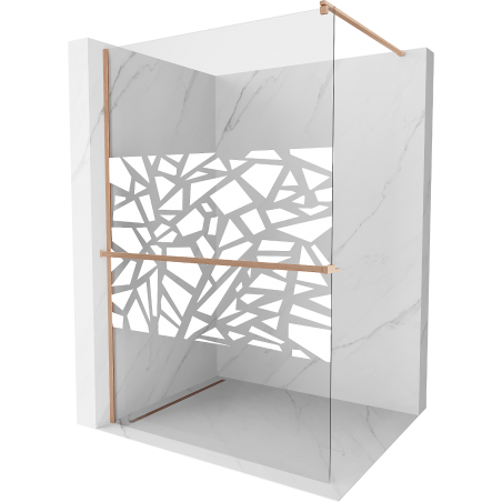 Mexen Kioto+ Duschwand mit Regal Walk-in 100 x 200 cm, weißes Muster, gebürstetes Kupfer - 800-100-121-65-85