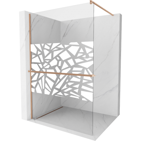 Mexen Kioto+ Duschwand mit Regal Walk-in 140 x 200 cm, weißes Muster, gebürstetes Kupfer - 800-140-121-65-85