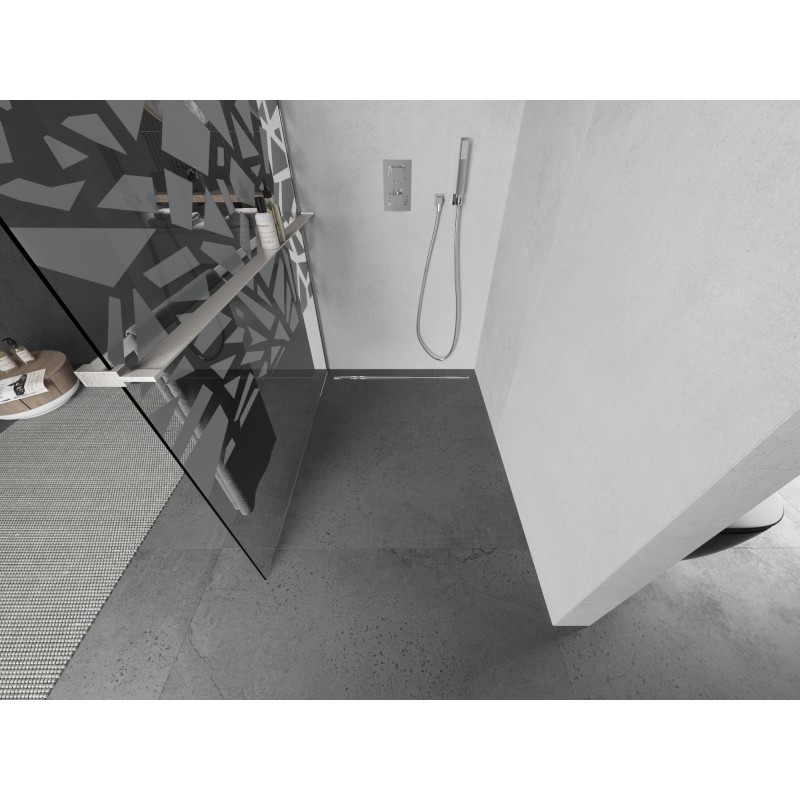 Mexen Kioto+ Duschwand mit Ablage Walk-in 120 x 200 cm, weißes Muster, gebürstetes Nickel - 800-120-121-97-85