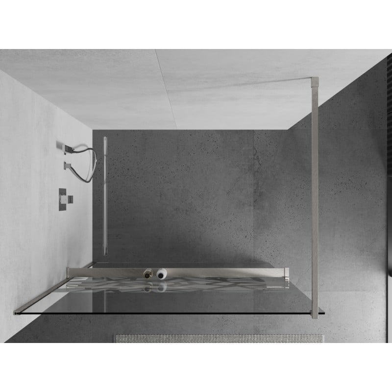 Mexen Kioto+ Duschwand mit Regal Walk-in 140 x 200 cm, weißes Muster, gebürsteter Nickel - 800-140-121-97-85