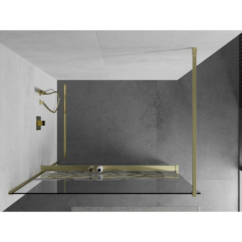 Mexen Kioto+ Duschwand mit Regal Walk-in 70 x 200 cm, weißes Muster, gebürstetes Gold - 800-070-121-55-85