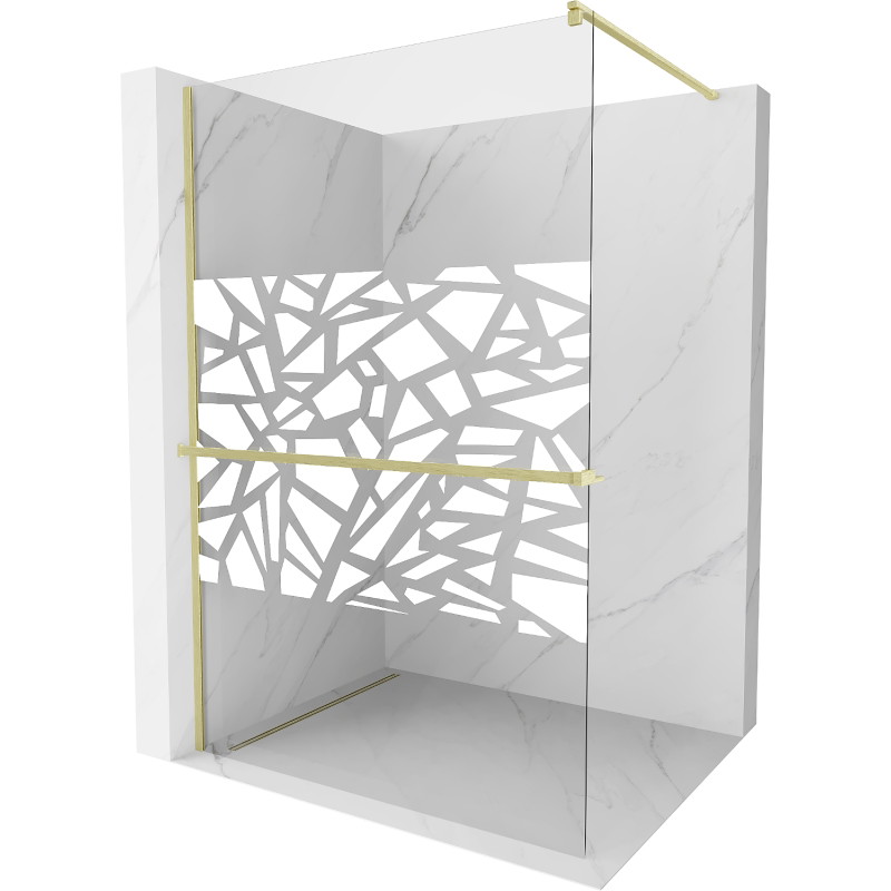 Mexen Kioto+ Duschwand mit Regal Walk-in 90 x 200 cm, weißes Muster, gebürstetes Gold - 800-090-121-55-85