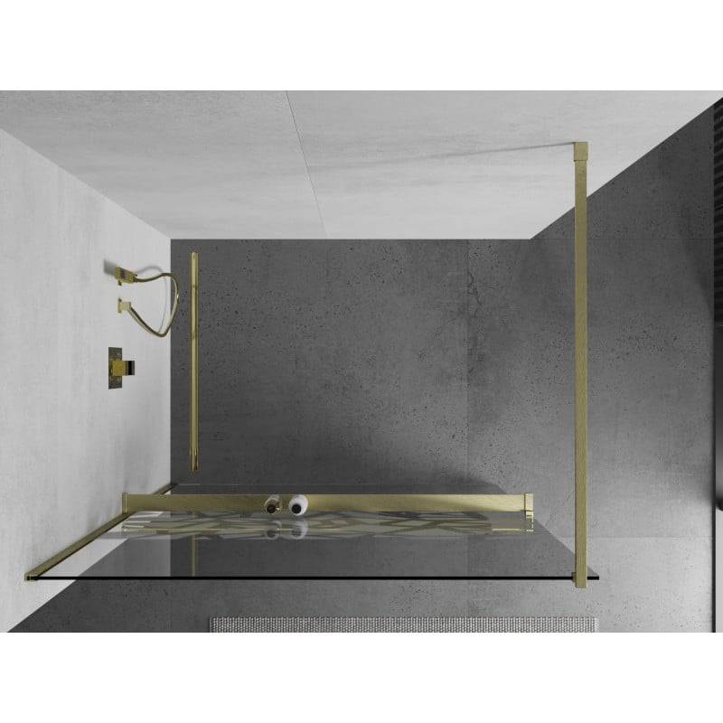 Mexen Kioto+ Duschwand mit Ablage Walk-in 110 x 200 cm, weißes Muster, gebürstet gold - 800-110-121-55-85
