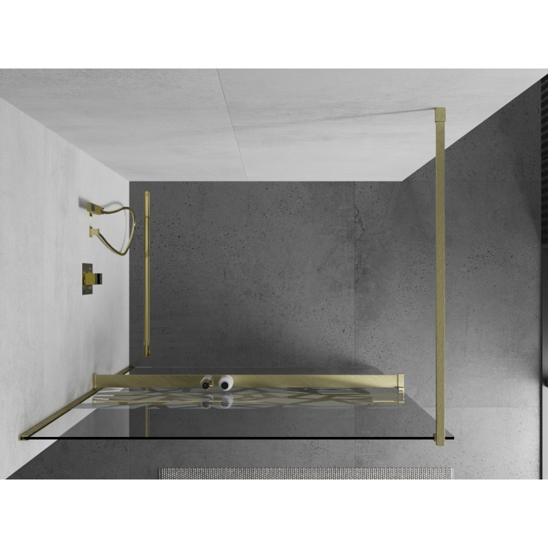 Mexen Kioto+ Duschwand mit Ablage Walk-in 120 x 200 cm, weißes Muster, gebürstetes Gold - 800-120-121-55-85