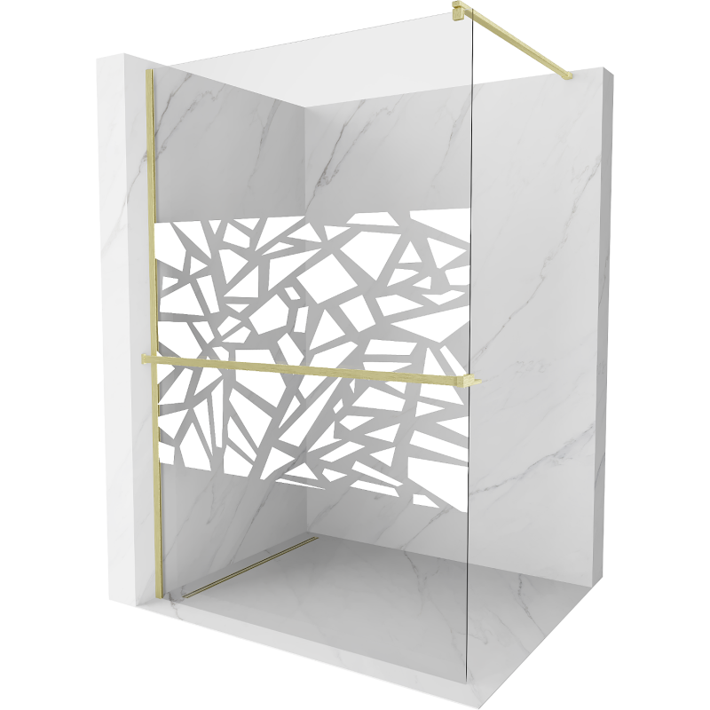 Mexen Kioto+ Duschwand mit Regal Walk-in 130 x 200 cm, weißes Muster, gebürstetes Gold - 800-130-121-55-85