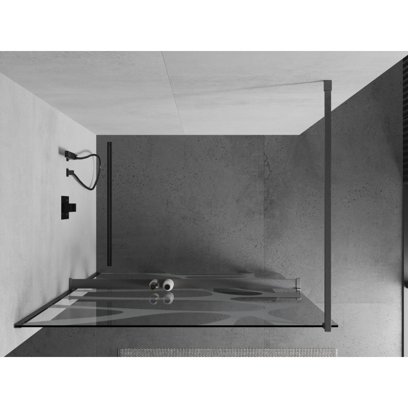 Mexen Kioto+ Duschwand mit Ablage Walk-in 110 x 200 cm, weiße Welle, Gun Gray gebürstet - 800-110-121-66-97