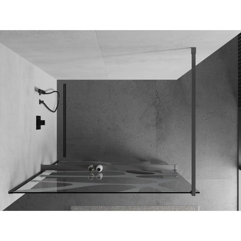 Mexen Kioto+ Duschwand mit Regal Walk-in 80 x 200 cm, weiße Welle, Gun-Metal - 800-080-121-95-97