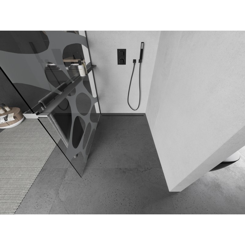 Mexen Kioto+ Duschwand mit Ablage Walk-in 130 x 200 cm, weiße Welle, Gun Metal - 800-130-121-95-97