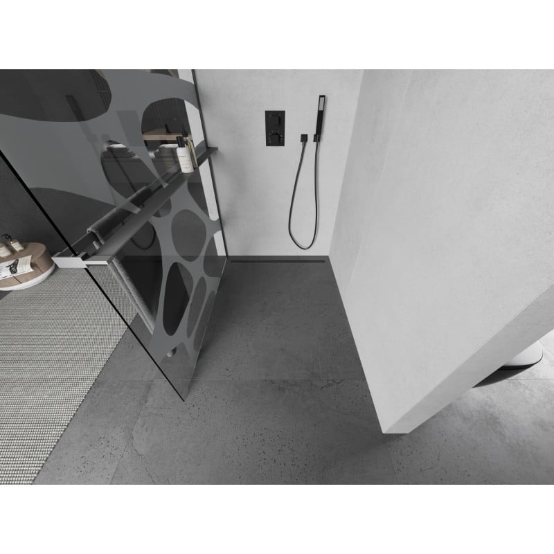 Mexen Kioto+ Duschwand mit Ablage Walk-in 140 x 200 cm, weiße Welle, Gun Metal - 800-140-121-95-97