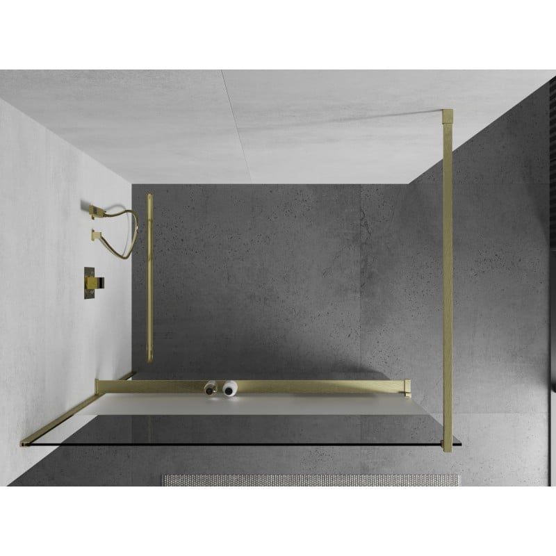 Mexen Kioto+ Duschwand mit Regal Walk-in 70 x 200 cm, transparent/gefrostet, gebürstetes Gold - 800-070-121-55-35
