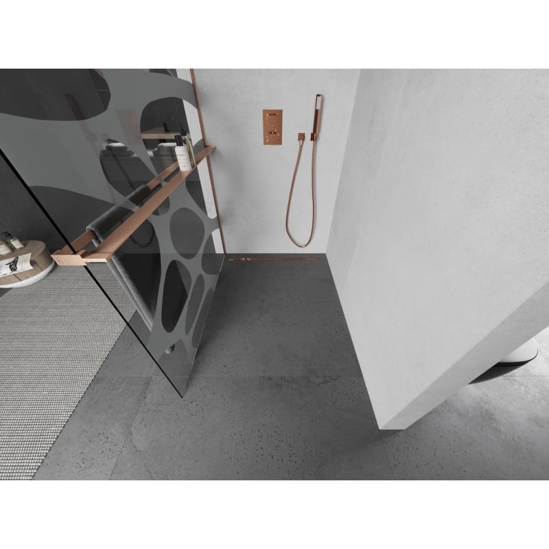Mexen Kioto+ Duschwand mit Ablage Walk-in 70 x 200 cm, weiße Welle, gebürstetes Kupfer - 800-070-121-65-97