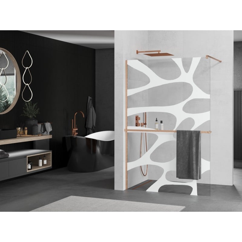 Mexen Kioto+ Duschwand mit Ablage Walk-in 80 x 200 cm, weiße Welle, gebürstetes Kupfer - 800-080-121-65-97