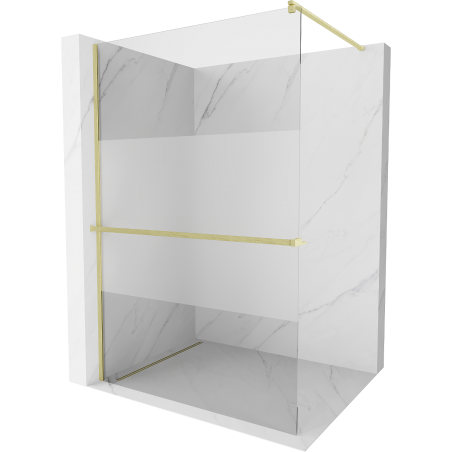 Mexen Kioto+ Duschwand mit Ablage Walk-in 80 x 200 cm, transparent/gefroren, gebürstetes Gold - 800-080-121-55-35