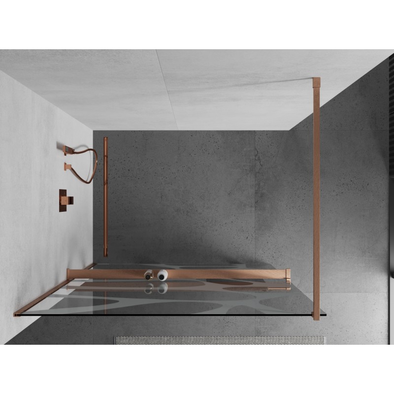 Mexen Kioto+ Duschwand mit Ablage Walk-in 90 x 200 cm, weiße Welle, gebürstetes Kupfer - 800-090-121-65-97