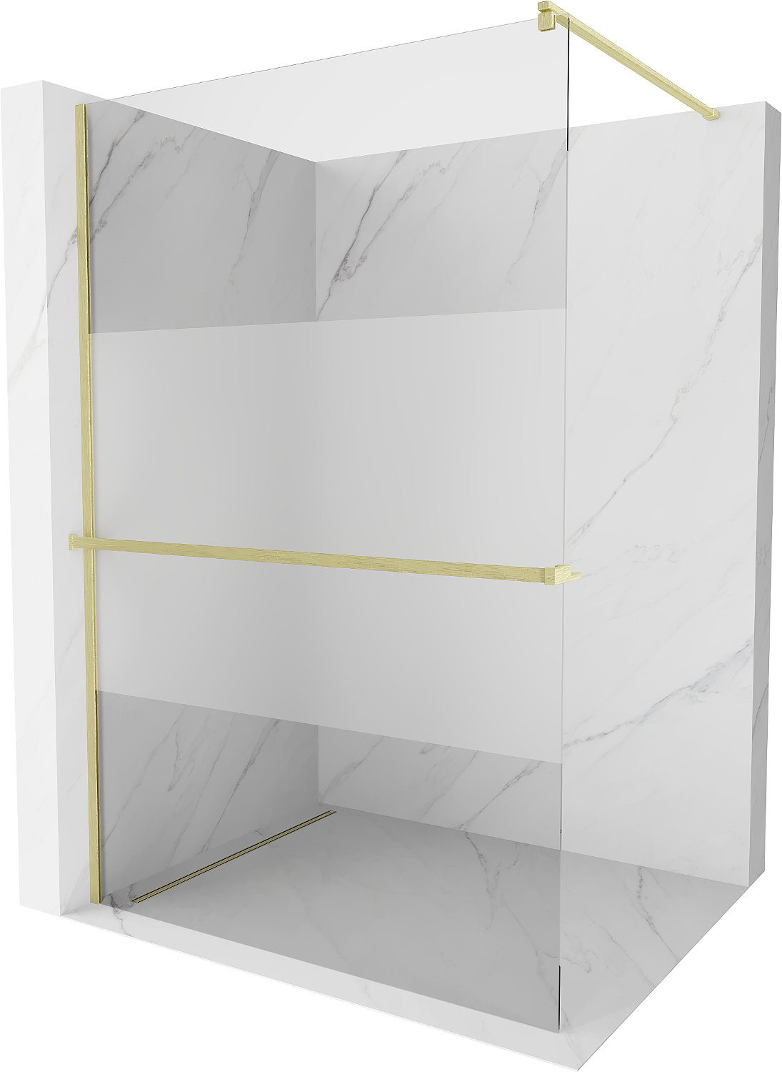 Mexen Kioto+ Duschwand mit Walk-in-Regal 110 x 200 cm, transparent/gefrostet, gebürstetes Gold - 800-110-121-55-35