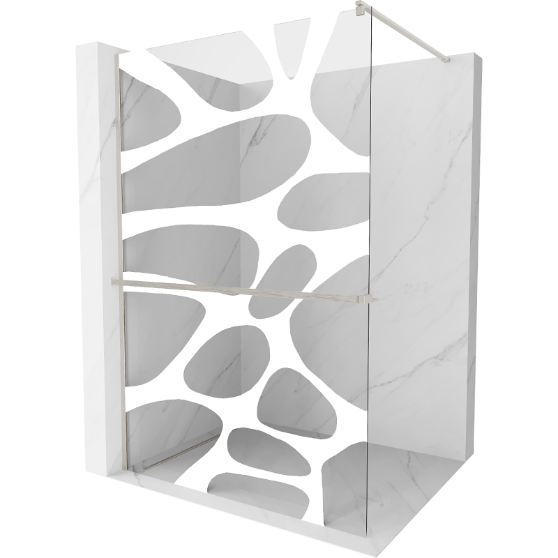 Mexen Kioto+ Duschwand mit Regal Walk-in 90 x 200 cm, weiße Welle, gebürsteter Nickel - 800-090-121-97-97