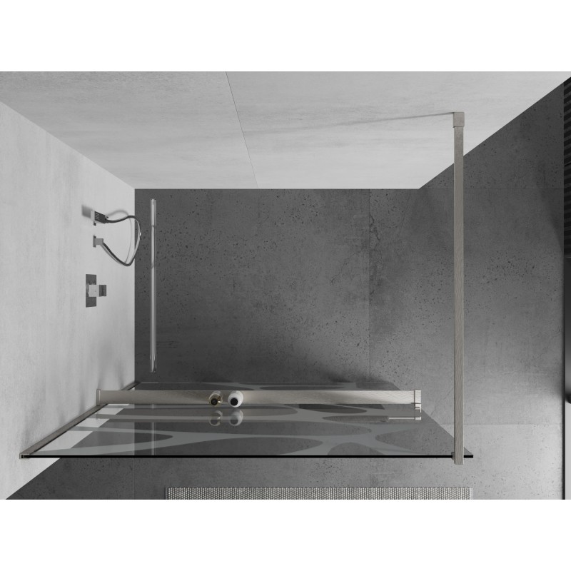 Mexen Kioto+ Duschwand mit Regal Walk-in 90 x 200 cm, weiße Welle, gebürsteter Nickel - 800-090-121-97-97