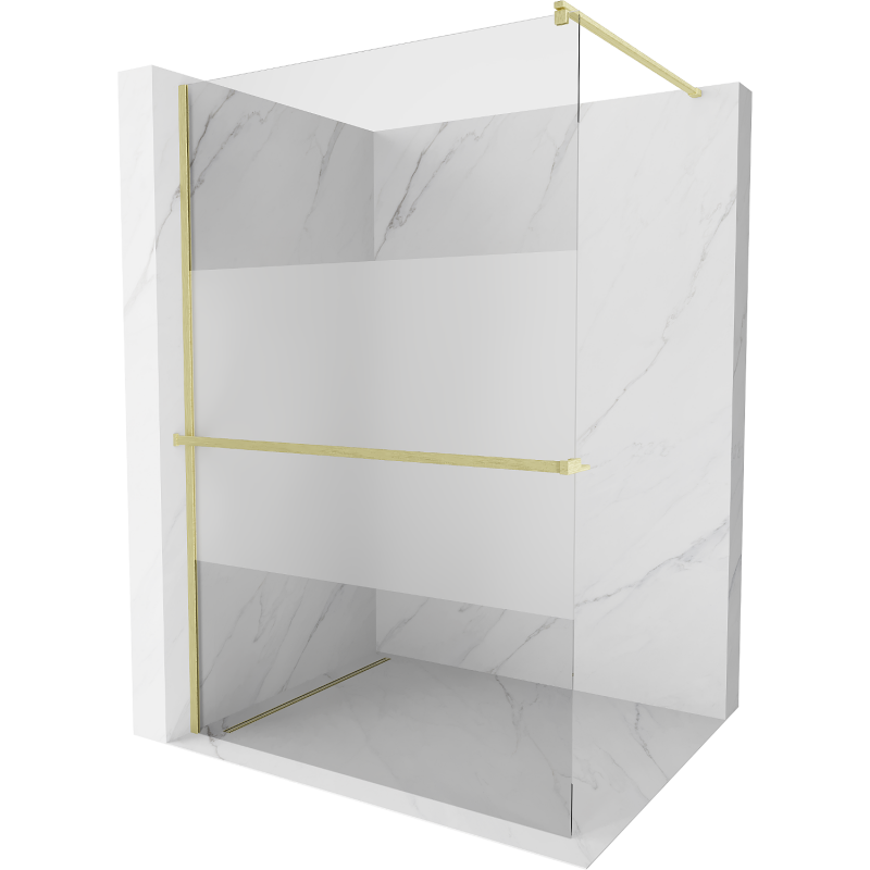Mexen Kioto+ Duschwand mit Ablage Walk-in 140 x 200 cm, transparent/geeist, gold gebürstet - 800-140-121-55-35