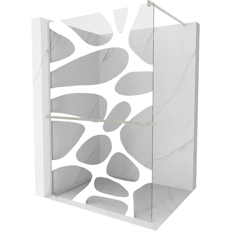Mexen Kioto+ Duschwand mit Ablage Walk-in 140 x 200 cm, weiße Welle, gebürsteter Nickel - 800-140-121-97-97