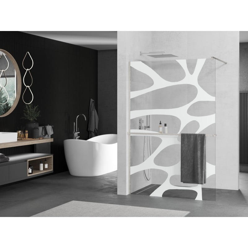 Mexen Kioto+ Duschwand mit Ablage Walk-in 140 x 200 cm, weiße Welle, gebürsteter Nickel - 800-140-121-97-97