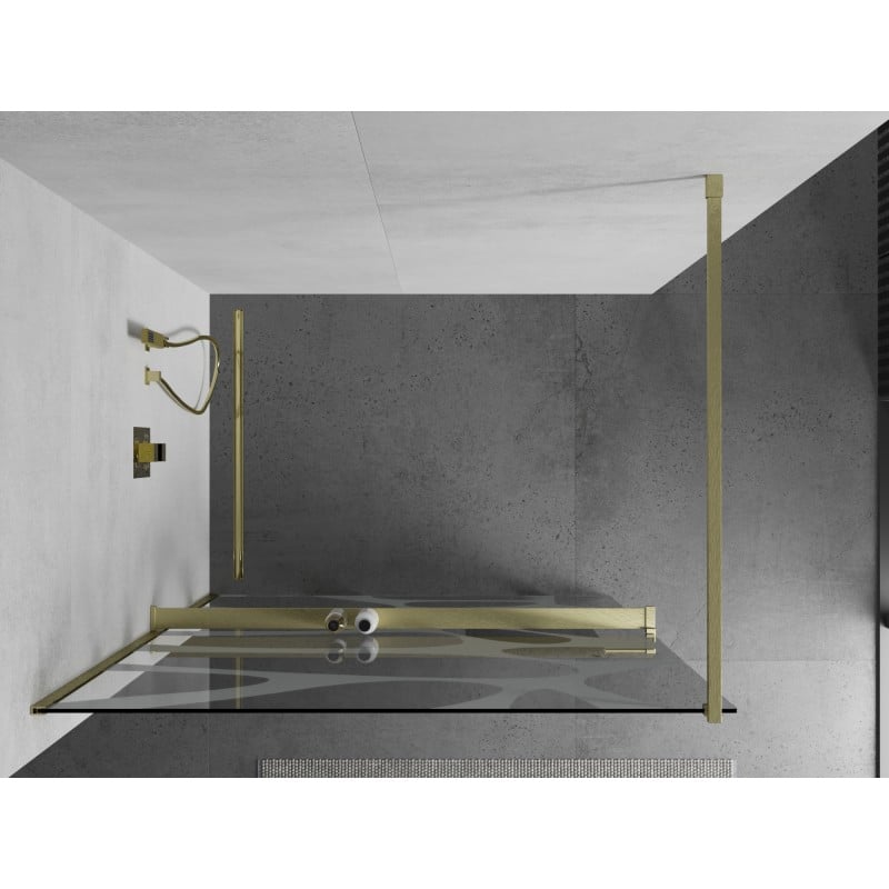 Mexen Kioto+ Duschwand mit Ablage Walk-in 80 x 200 cm, weiße Welle, gebürstetes Gold - 800-080-121-55-97