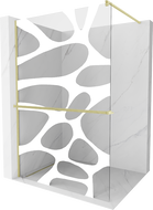 Mexen Kioto+ Duschwand mit Ablage Walk-in 90 x 200 cm, weiße Welle, gebürstetes Gold - 800-090-121-55-97