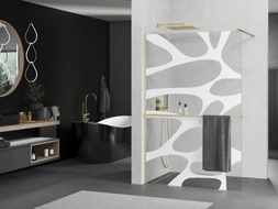 Mexen Kioto+ Duschwand mit Ablage Walk-in 110 x 200 cm, weiße Welle, gebürstetes Gold - 800-110-121-55-97
