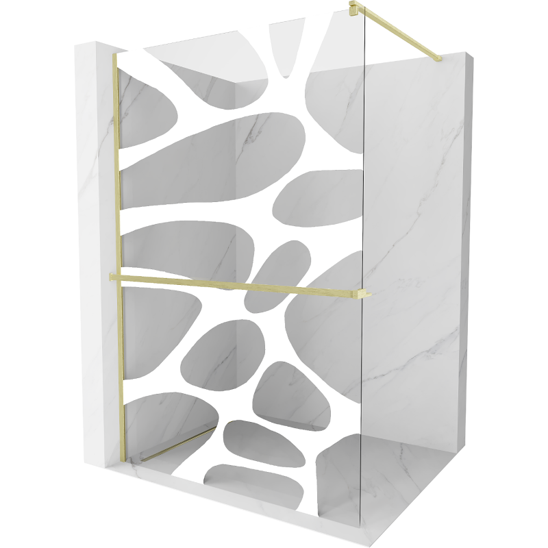 Mexen Kioto+ Duschwand mit Ablage Walk-in 130 x 200 cm, weiße Welle, gold gebürstet - 800-130-121-55-97