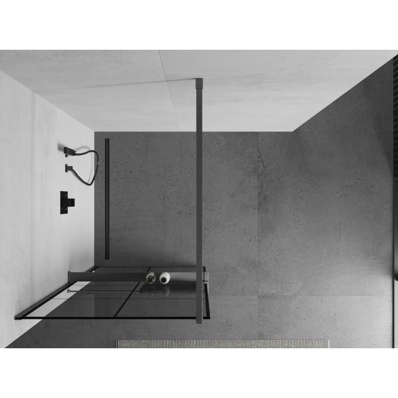 Mexen Kioto+ Duschwand mit Regal Walk-in 80 x 200 cm, schwarzes Gitter, gebürstetes Gun Gray - 800-080-121-66-77