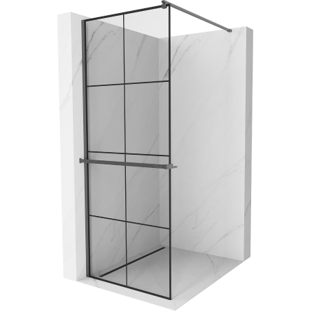 Mexen Kioto+ Duschwand mit Ablage Walk-in 90 x 200 cm, schwarzes Gitter, gebürstet Gun Gray - 800-090-121-66-77