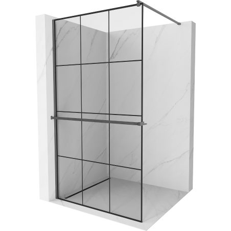 Mexen Kioto+ Duschwand mit Ablage Walk-in 110 x 200 cm, schwarzes Gitter, gebürstetes Gun Gray - 800-110-121-66-77
