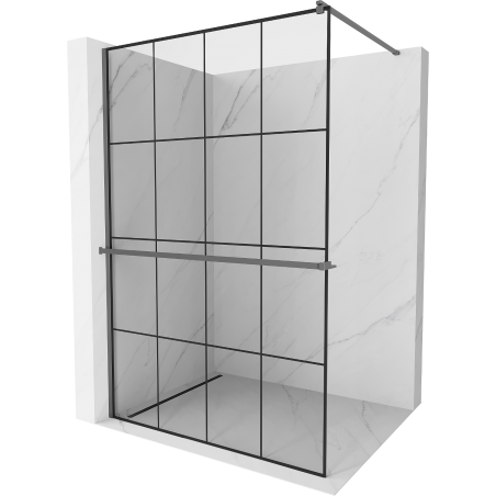 Mexen Kioto+ Duschwand mit Ablage Walk-in 130 x 200 cm, schwarzes Gitter, Gun Metal - 800-130-121-95-77