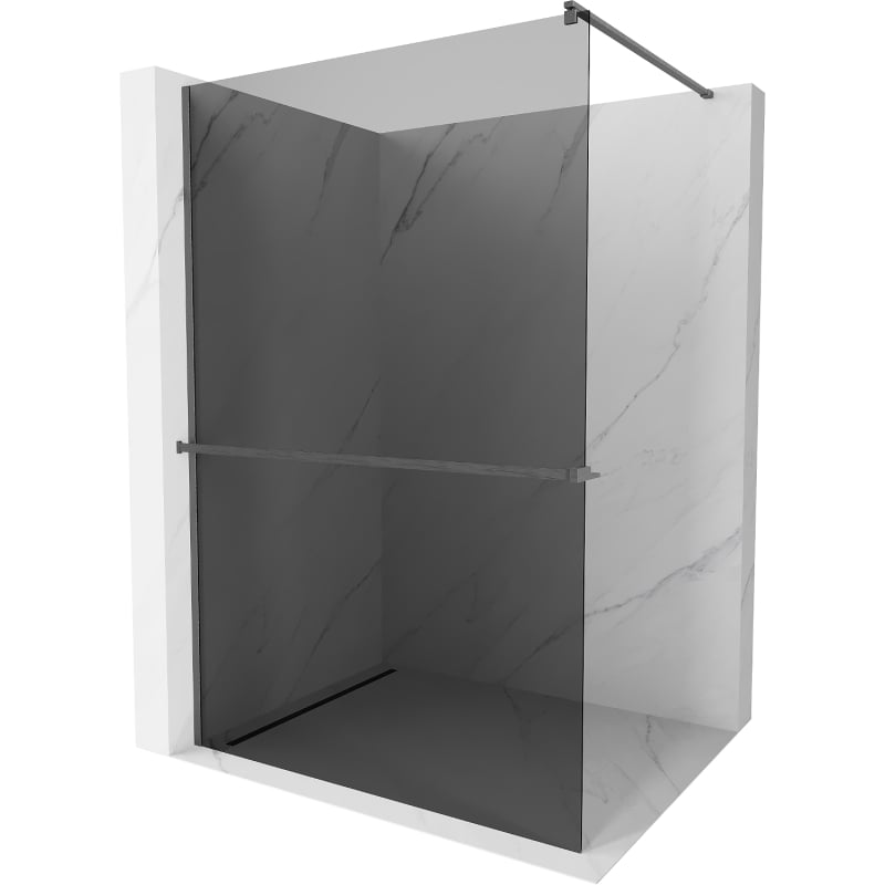 Mexen Kioto+ Duschwand mit Regal Walk-in 70 x 200 cm, Graphit, gebürstet gun gray - 800-070-121-66-40