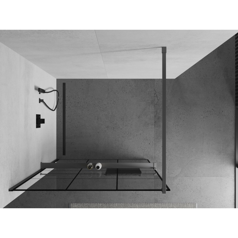 Mexen Kioto+ Duschwand mit Ablage Walk-in 120 x 200 cm, schwarz kariert, Gunmetal - 800-120-121-95-77