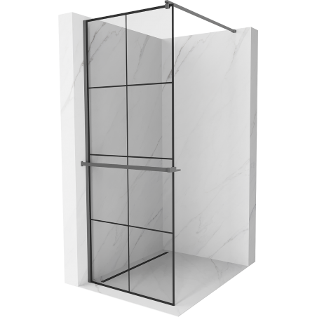Mexen Kioto+ Duschwand mit Ablage Walk-in 80 x 200 cm, schwarzes Gitter, Gun Metal - 800-080-121-95-77