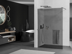 Mexen Kioto+ Duschwand mit Ablage Walk-in 90 x 200 cm, Grafit, Gebürstet Gun Gray - 800-090-121-66-40
