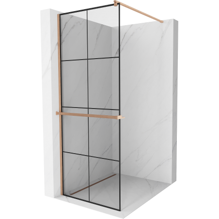 Mexen Kioto+ Duschwand mit Regal Walk-in 90 x 200 cm, schwarzes Gitter, gebürstetes Kupfer - 800-090-121-65-77
