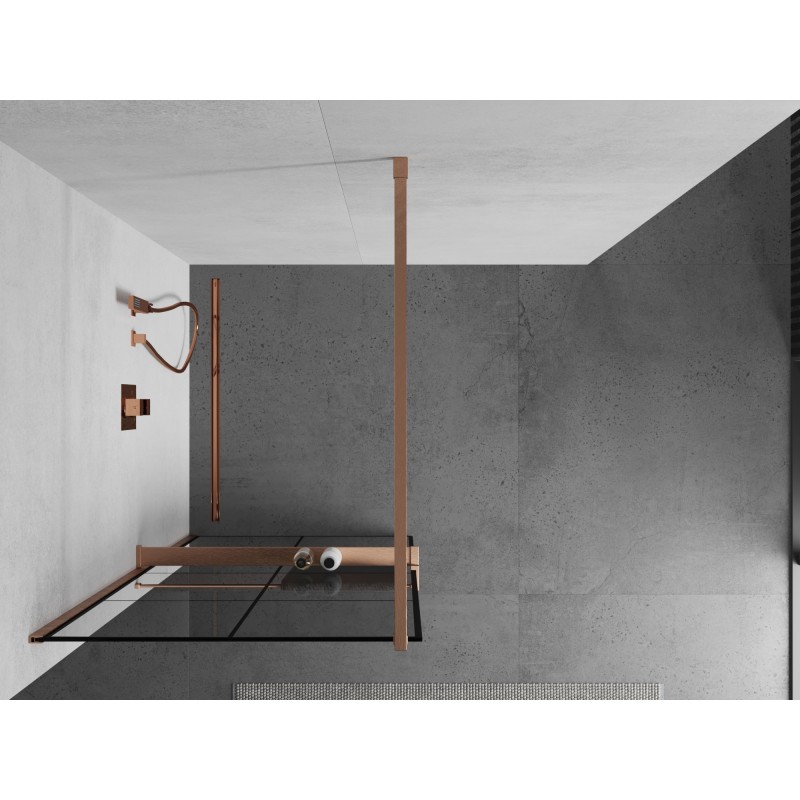 Mexen Kioto+ Duschwand mit Ablage Walk-in 80 x 200 cm, schwarzes Gitter, gebürstetes Kupfer - 800-080-121-65-77