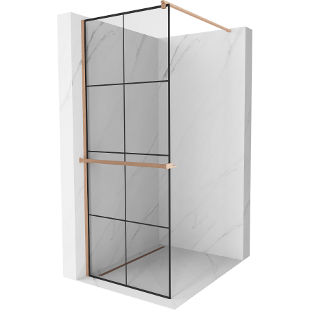 Mexen Kioto+ Duschwand mit Ablage Walk-in 80 x 200 cm, schwarzes Gitter, gebürstetes Kupfer - 800-080-121-65-77