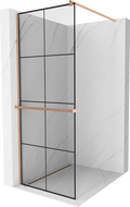 Mexen Kioto+ Duschwand mit Ablage Walk-in 80 x 200 cm, schwarzes Gitter, gebürstetes Kupfer - 800-080-121-65-77