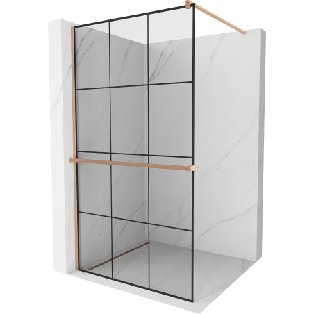Mexen Kioto+ Duschwand mit Regal Walk-in 120 x 200 cm, schwarzes Gitter, gebürstetes Kupfer - 800-120-121-65-77