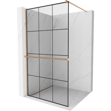 Mexen Kioto+ Duschwand mit Ablage Walk-in 110 x 200 cm, schwarzes Gitter, gebürstetes Kupfer - 800-110-121-65-77