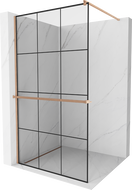 Mexen Kioto+ Duschwand mit Ablage Walk-in 110 x 200 cm, schwarzes Gitter, gebürstetes Kupfer - 800-110-121-65-77