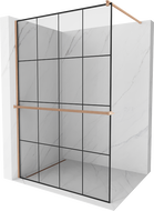 Mexen Kioto+ Duschrückwand mit Ablage Walk-in 140 x 200 cm, schwarzes Gitter, gebürstetes Kupfer - 800-140-121-65-77