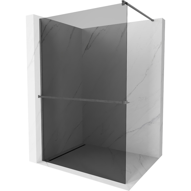 Mexen Kioto+ Duschwand mit Ablage Walk-in 110 x 200 cm, grafit, gebürstet gun gray - 800-110-121-66-40