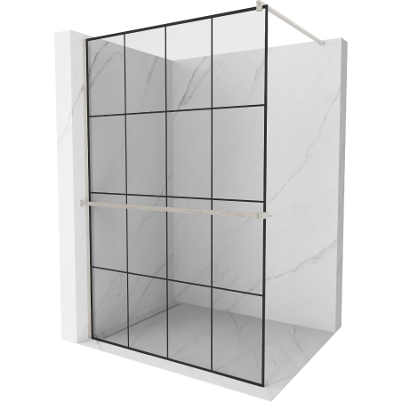 Mexen Kioto+ Duschwand mit Ablage Walk-in 140 x 200 cm, schwarzes Gitter, gebürsteter Nickel - 800-140-121-97-77