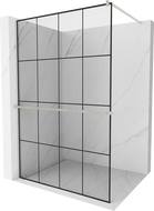Mexen Kioto+ Duschwand mit Ablage Walk-in 140 x 200 cm, schwarzes Gitter, gebürsteter Nickel - 800-140-121-97-77